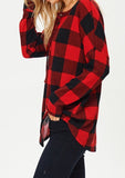Buffalo Plaid Lace Up Long Sleeve Tunic Top